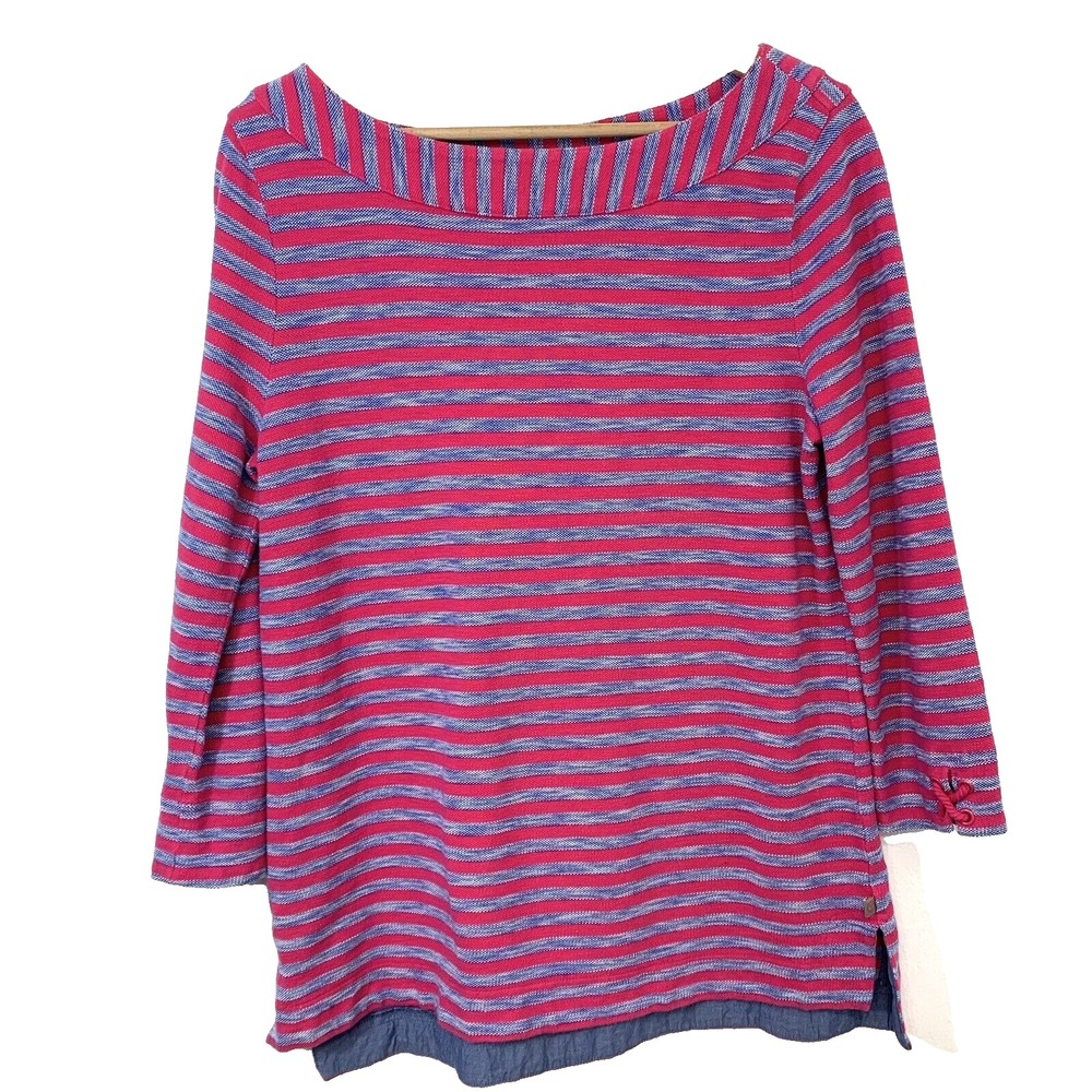 Talbots Pink Stripe  Boat Neck Tunic Top Shirt  Woman Medium 100% Cotton Stretch